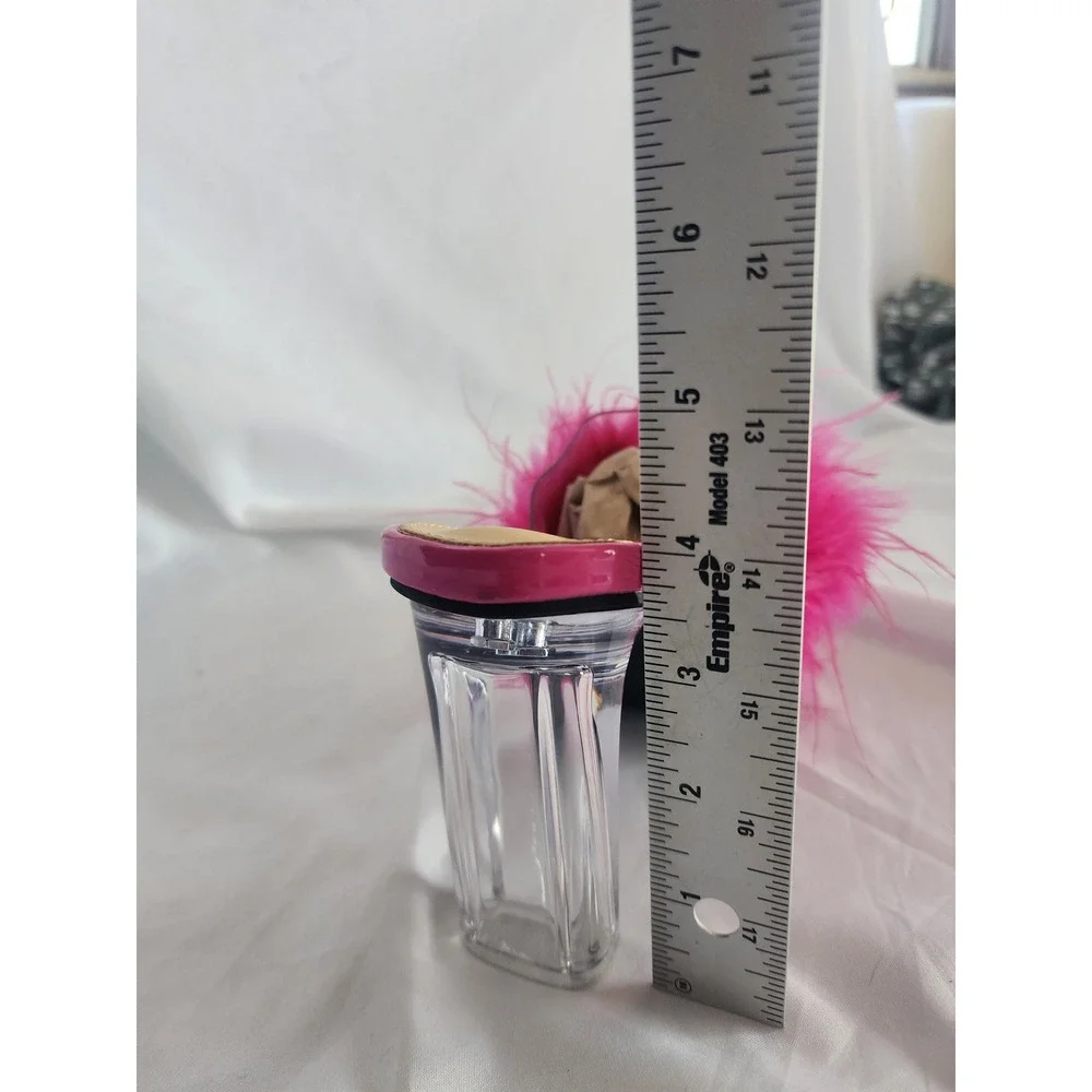 LIURUIJIA Pink Feather Platform Sandals Clear Block Heel Y2K Barbiecore Mules 39